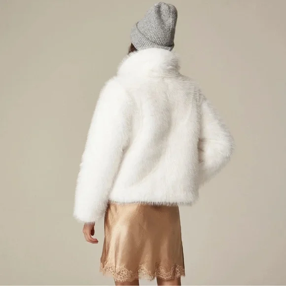 New J Crew Collection White Faux Fur Coat Jacket Medium NWT - Picture 2 of 9